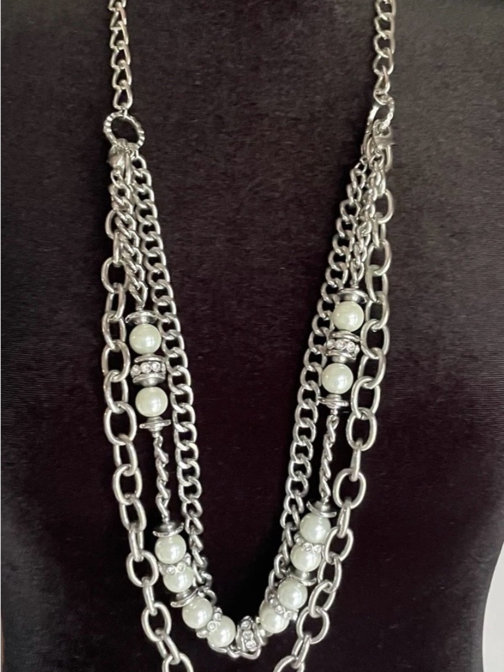 Premier Designs Silver-Tone Multi-Strand Necklace with Faux Pearl Beads